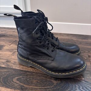 Dr. Martens Black Leather Pebbled Combat Boots